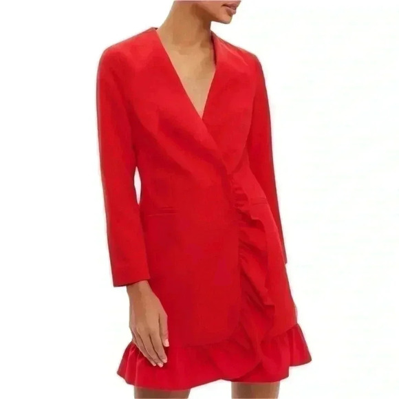 Topshop Blazer Dress Ruffle Edge Long Sleeve
Mini Red Size 4 NWOT - Picture 2 of 16